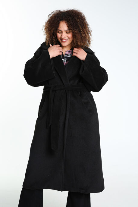 Typisch zakdoek stel je voor Lange gevoerde jas met riem - Zwart