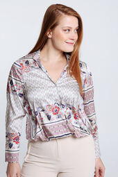 Rechte blouse met bloemensjaalprint
