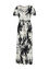 Lange, rechte jurk met bloemenmotief en decoratieve knopen